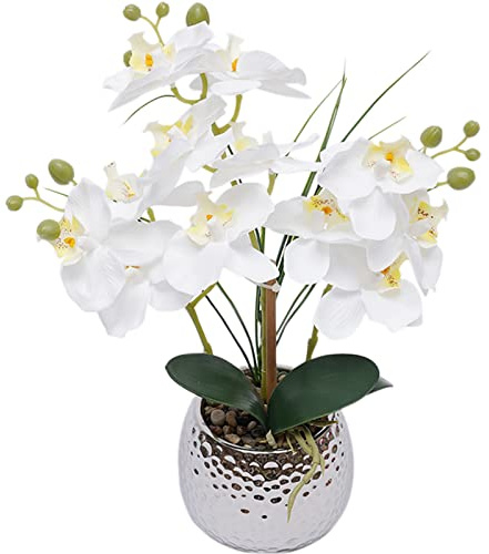 czyuRachel Kunstblume Schmetterling Orchidee, Kunstblumen wie echt mit Zahlreiche Kleine Steine und Runde Basis, Orchideen Künstlich, Hochzeit Deko, Real Touch Blüte, 36X39 cm