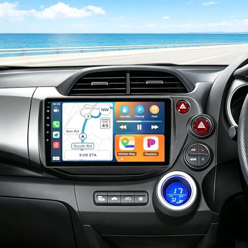Upgrade Car Stereo for Honda JAZZ FIT 2007 2008 2009 2010 2011 2012 2013 with Carplay Android Auto 2 Din Radio w/10 inch Touchscreen Bluetooth EQ Navi WIFI Backup Camera SWC, 2+32G