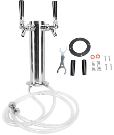 Dual Tap Beer Kegerator Tower Dispenser, Stainless Steel Draft Beer Tower Faucet Dispenser Kit for Party Bar Pub Restaurant (Stainless Steel Color)