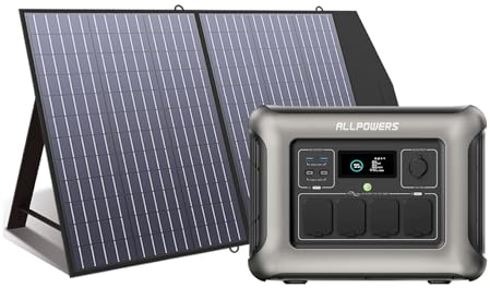 ALLPOWERS R1500 Portable Power Station with SP027 100W Solar Panel, 1800W (Peak 3000w) Solar Generator, 1152Wh LiFePO4 Battery Backup for 11 Devices, 40 Minutes Fast Charge for Outdoor Camping
