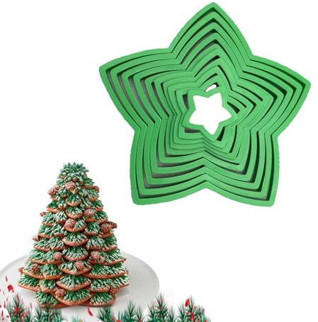 10 Pcs Star Cookie Cutter Set,Christmas Cutters Baking Biscuit Pastry Star Christmas Tree Cookies Tower Kit for Fondant Bread Large Small Mini Stars Shapes Plastic Tool,Xmas Kids Making Cake Mould