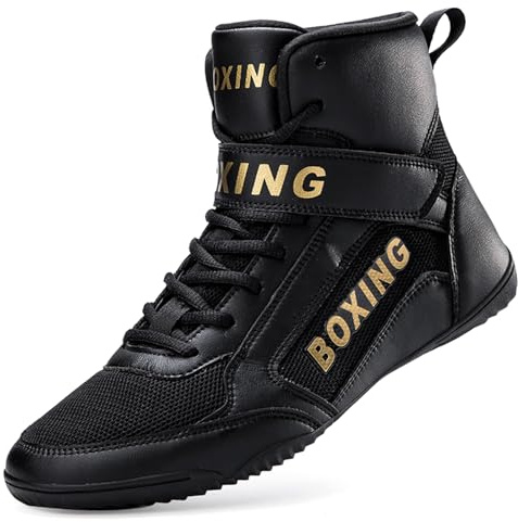 Hiuzylqx Herren Boxschuhe, Ringerschuhe Wrestling Trainingsschuhe Atmungsaktiv Combat Boxers Trainer rutschfeste Fitnesschuhe,Schwarz,36 EU