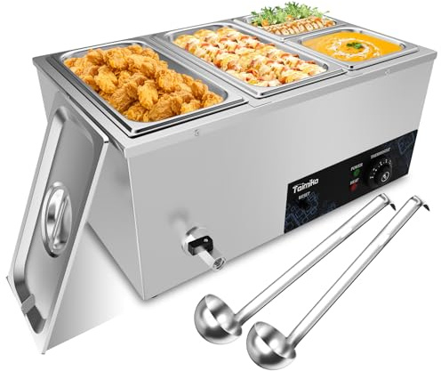 TAIMIKO Bain Marie Chauffe-Aliments Électrique Commercial 1500W, 0-85°C Température Réglable avec Bouton Anti-brûlure à sec et Réinitialisation, Chauffe-Buffet en Acier Inoxydable (GN 1/3×2+GN 1/6 ×2)