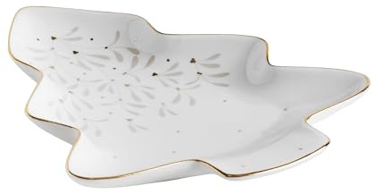 home&you - Plateau de service Vischio, en new bone china, décoration de Noël, assiette à dessert, plat de présentation, pour buffet, cuisine, 2.3x19.5x23.5 cm - Doré