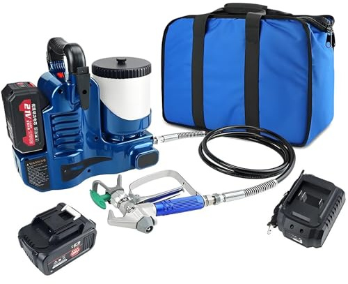 FANGQMM Cordless Airless Paint Sprayer, 500W High Efficiency Battery-Powered Spray Gun 1.1l/Min High Pressure Paint Sprayer with 21V Lithium Battery, 6-Speed Adjustablefor Latex Paints Lacquers