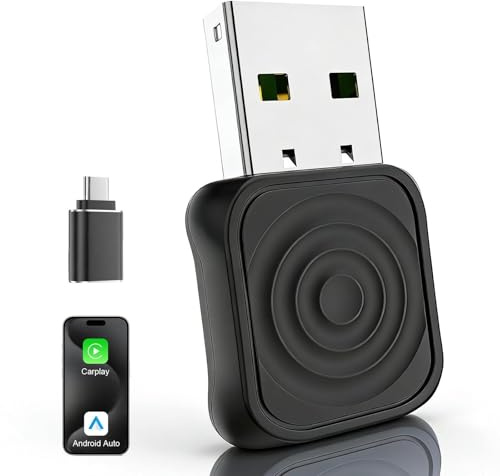 Thalire Adaptador Universal de Conectividad Inalámbrica para Vehículos - Compatible con CarPlay y Android Auto Mediante USB-A/Type-C - para iOS 10+ y Android 11.0+ - Plug & Play Negro