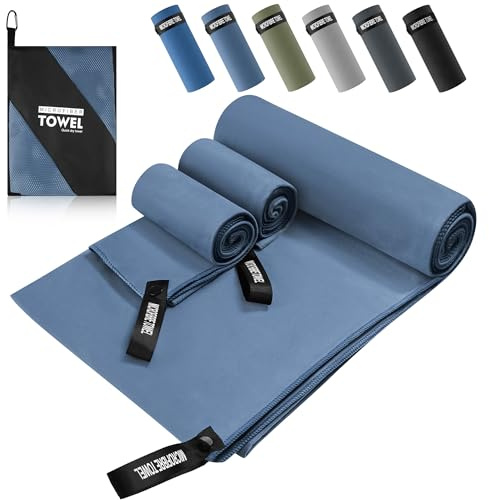 Mikrofaser Handtuch 3er Set, Mikrofaser Handtuch Groß 200x100cm & Mikrofaser Handtücher 2 Klein 80×40cm, Schnelltrocknend und Leicht, Ideal als Sporthandtuch, Strandtuch, Reisehandtuch (Dunkelblau)