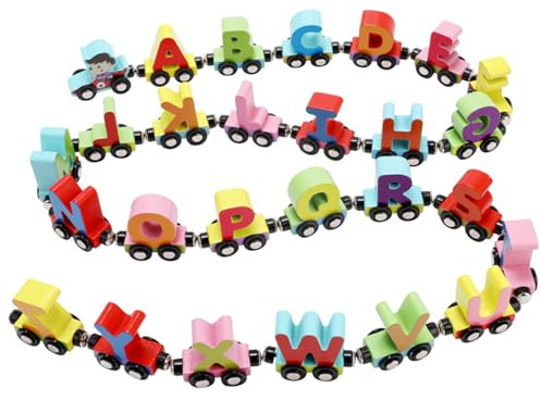 Joygoodta Holz-Alphabet-Zug, Holz-Alphabet-Zug, stark magnetisch, mit 26 Buchstabenzügen und 1 Lokomotive, Vorschulpädagogik für Kleinkinder, Kinder, Jungen und Mädchen