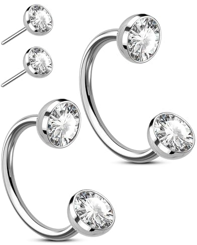 OUFER Body Piercing Horseshoe Nose Rings: 2PCS 316L Surgical Steel 20G Push Pin Nose Hoop For Women Men Threadless Horseshoe Septum Lip Eyebrow Helix Daith Ear Nostril Piercing Jewelry 7/8mm