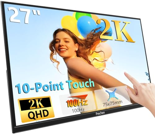 Prechen 27 Inch Monitor, 2K Touchscreen IPS Portable Display 2560x1440 | 100Hz QHD Monitor, with Adjustable Stand & Speakers, USB-C and HDMI for Laptop
