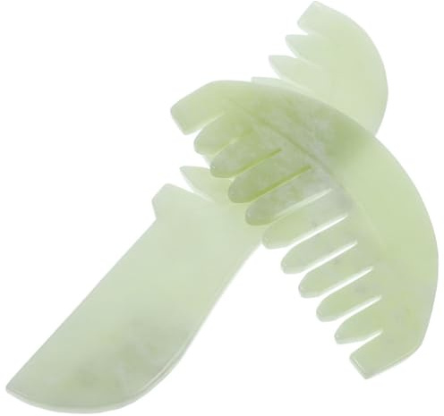 Ciieeo Lot de 2 Peignes en Jade pour Massage Crânien et Cuir Chevelu, Outil de Massage Portatif pour Tête et Corps, Peignes Grattants pour Relaxation Musculaire et Stimulation des Points