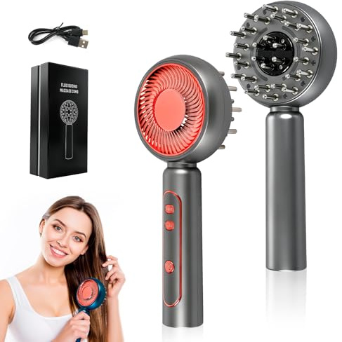 FormiPow Appareil de massage du cuir chevelu EMS, brosse massante à LED rouge et bleue avec 4 modes de soin et 3 niveaux d’intensité, massage crânien pour soins capillaires et détente (noir)
