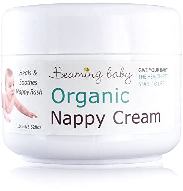 Beaming Baby Organic Nappy Cream 100ml. Naturally Soothing & Healing Nappy Rash Cream, Gentle on Sensitive Skin & Eczema. Hypoallergenic, Over 80% Organic Ingredients. Suitable for Newborn
