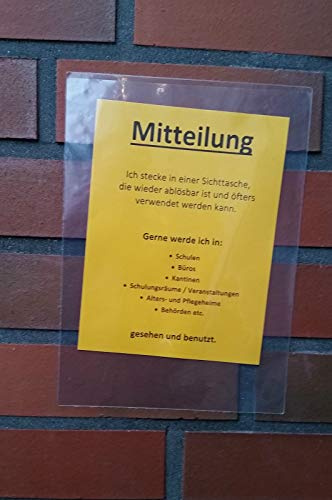 PS-Handelshaus 25x A4 Sichttasche selbstklebend & wieder ablösbar | 25x A4 Klebetasche glasklar mit Abziehfolie. Wiederverwendbare Sichthülle für öfteren Gebrauch. Ideal für glatte Flächen.