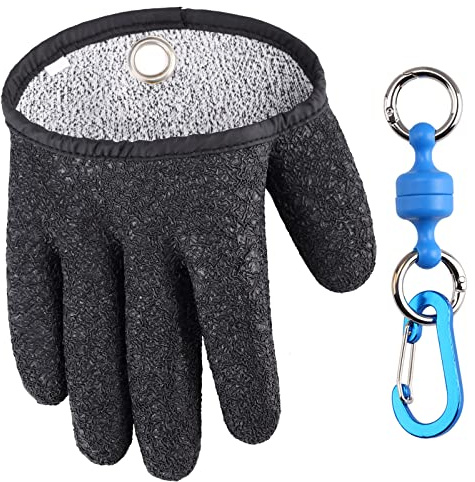 TOPIND Guanti da pesca, guanti da caccia, impermeabili, anti taglio, in filo di PE intrecciato, in lattice, con magnete, taglia M, L, XL