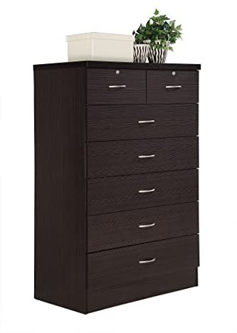 HODEDAH 7 Drawer Wood Dresser for Bedroom, 31.5 inch Wide Chest of Drawers, with 2 Locks on the Top Drawers, Storage Organization Unit for Clothing, Chocolate