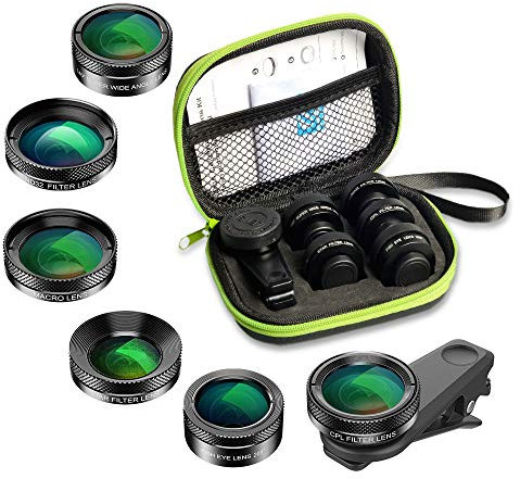 Apexel Camera Lens Kit,Phone Lenses Clip on Phone Fisheye lens, Wide Lens,Macro Lens,6 Star Filter,CPL,ND 32 Phone Camera Filter for iPhone,Samsung and Most Smartphone
