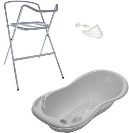 Baignoire bébé thermomètre intégré 86 cm Gris Owls Avec pied et tuyau