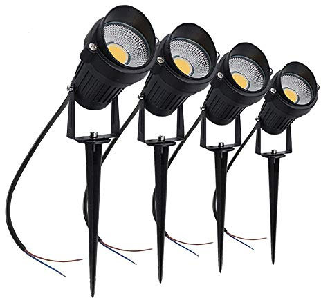 aulyun Faretti a LED COB da Giardino Esterno con Picchetti IP65 5W 220V Bianco Caldo(set da 4)