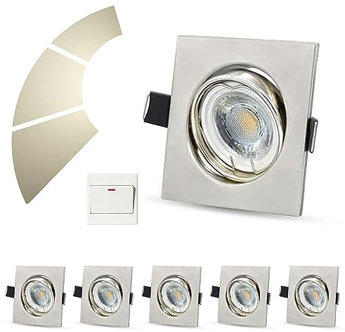 Allesgute 6er Set LED Einbaustrahler Dimmbar 230V Ultra Flach Spots Neutralweiß 6W Eckig Schwenkbar Einbauleuchten 500lm Deckenstrahler für Wohnzimmer, Schlafzimmer, Küche, Büro