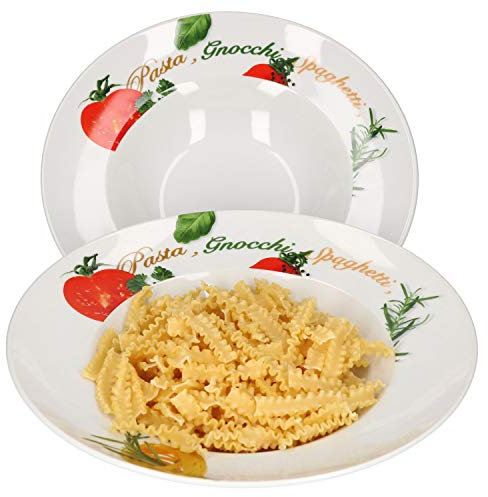 VAN WELL Milano - Juego de 2 Platos para Pasta (27 cm de diámetro, Platos hondos de Porcelana, vajilla gastronómica, Pasta y Pasta, Espaguetis, fusilli, macarónica, pene, Ravioli)