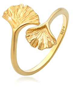 Elli Ring Damen Gingko Blatt Offen Trend 925 Silber Vergoldet