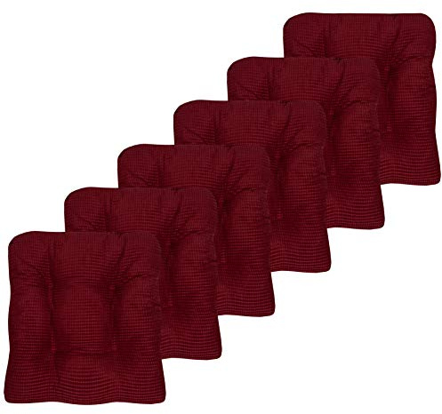 Sweet Home Collection Cojines de Espuma viscoelástica triturada para Silla, Respaldo de Goma Microdot Antideslizante de Primera Calidad, 16 x 16 x 3.25 Pulgadas de Grosor, Paquete de 6, Color Rojo