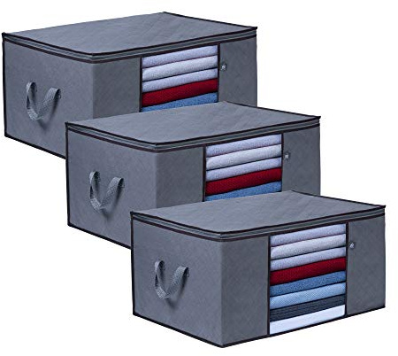 VENO 128 Liter Groß Aufbewahrungstasche,Aufbewahrungsbox mit Deckel, Umzugskartons mit Verstärkt Griff für Bettdecken Kleidung Aufbewahrung Schrank Kleiderschrank Organizer(3er-Pack)