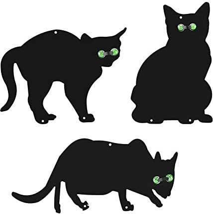 Cat Scarers for Gardens, 3Pcs Black Metal Cat Scarers that Really Work, Garden Field Scarer Cat Repellant Deterrents Silhouette with Green Marble Eyes for Scaring