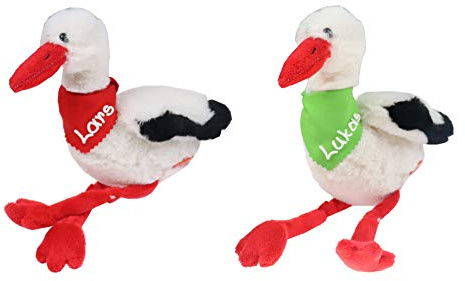 Kuscheltier Storch weiß 37cm mit Namen am Halstuch- Personalisiertes Kuscheltier - Personalisiertes Kindergeburtstagsgeschenk - Stofftier mit Wunschbeschriftung für Mädchen und Jungen