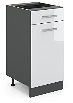 Vicco Küchenunterschrank R-Line, Weiß Hochglanz, 40 cm | 1 Schublade · Ohne Arbeitsplatte · Höhenverstellbare Füße · ✓ Leichter Zugriff · ✓ Frei kombinierbar