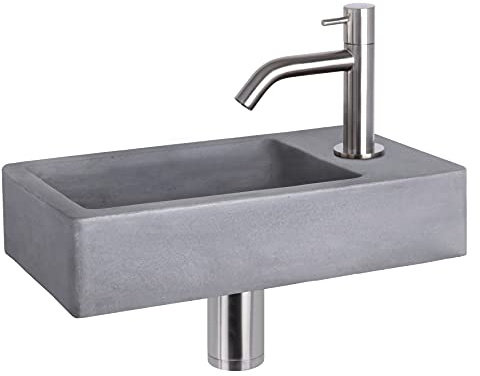 Differnz Force Waschbecken - Waschtisch Dunkelgrau Beton - Gebogene Armatur Matt Chrom - Komplettset - 40 x 22 x 8 cm