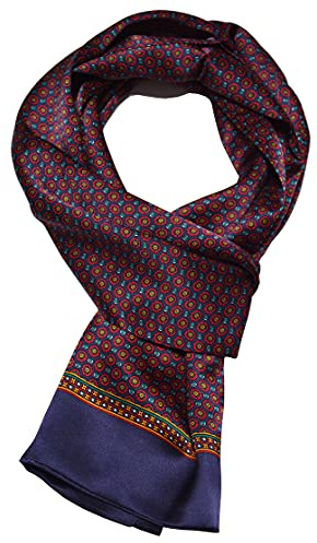 UK_Stone Herren-Schal, 100 % reine Seide, Paisleymuster, gepunktet, Vintage-Muster, doppellagig, Muster Vintage #1 Dunkelblau, Einheitsgröße