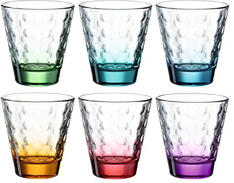 Leonardo Optic 025922 Lot de 6 verres à eau, lavables au lave-vaisselle, en verre coloré, multicolore, 215 ml