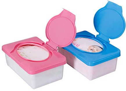 ohfruit 4 Stück Baby-Feuchttücherbox, Feuchttuchspender, Feuchttücherbox Mit Deckel, Für Home-Office-Schreibtisch, Wohnheim, Küche, Waschraum, Waschtisch 1*Blau&1*Rosa