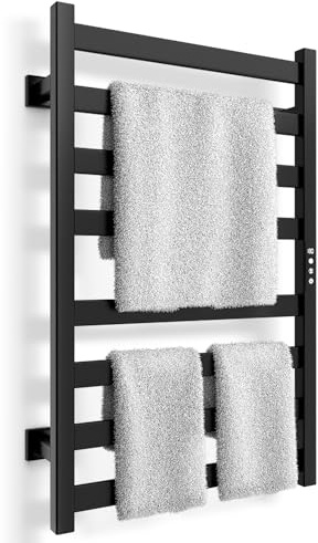 Colliford Towel Warmer, Towel Heater Rack for Bathroom, 8-bar Electric Towel Dryer Wall-Mounted Plug-in Bath Heater, 201 Stainless Steel Hot Towel Rack with Timer and Smart Temperature Control