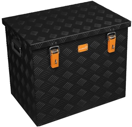 Alubox Strong - Black Edition ABX-R120-B Aluminium Transportkiste aus 3 mm Riffelblech 120 Liter in schwarz (62,2 x 42,5 x 52 cm)