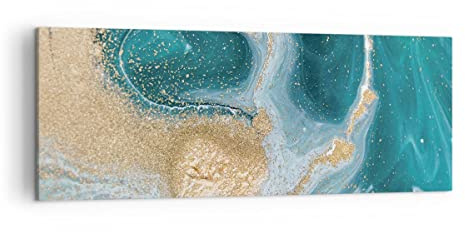 Panorama Bilder auf Leinwand Golden Türkis Hintergrund Leinwandbild 140x50cm Wandbilder Dekoration Wohnzimmer Schlafzimmer Groß XXL Wanddeko Bild Wand Kunstdruck Art Wall Decor Canvas AB140x50-4969