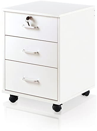 TUKAILAI Rollcontainer Abschließbar mit 3 Schubladen, Aktenschrank unter Schreibtisch, Büroschrank mit Rollen, Dokumente in DIN-A4, Legal, Letter-Format, Büromöbel, Büro,Weiß