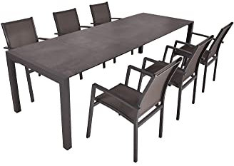 Dynamic24 Garden Pleasure 7tlg. Garten Tischgruppe Sitzgruppe Stapelstuhl Stuhl Aluminium
