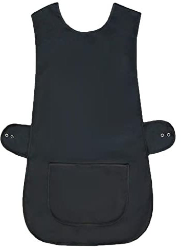 Cotton Works, Professional Tabard Apron Kitchen Catering Work Uniform with Centre Pocket Side Adjustable Button Fastening Poly Cotton Twill Fabric Machine Washable for Chef Home Black WX
