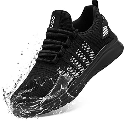FLOWING PLUME Wasserdicht Laufschuhe Herren Sportschuhe Leicht Turnschuhe Running Schuhe Walkingschuhe Atmungsaktiv Joggingschuhe Fitness Sneaker (Schwarz Weiß,44EU)