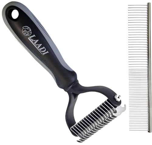 Laadi Undercoat Rake Tool - Reduce Shedding by 95% - Double Sided Dematting Tool - Dog & Cat Brush - Reduce Shedding by 95% - Double Sided Dematting Tool - Grooming Brush for Dogs & Cats(BLACK, L)