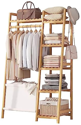 DODOBD Massivholz Kleiderständer Mit Regalen Und Schuhablage, Garderobenständer aus Holz, Garderobenständer für Schlafzimmer, 80/110/130CM*40CM*140CM