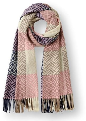 KARMA.DIEM Schal mit Orientalischem Muster Kacheln Kariert - XXL 180x60cm - PREMIUM Qualität - Sehr Angenehm Weich (Rosa/Beige)