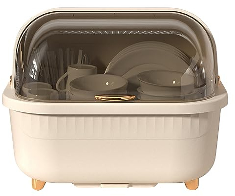 Wifehelper Escurridor de Platos con Tapa Caja de Secado de Platos de Plástico Escurridor de Platos Multifuncional para Ahorro de Espacio para Accesorios de Cocina (Albaricoque L)