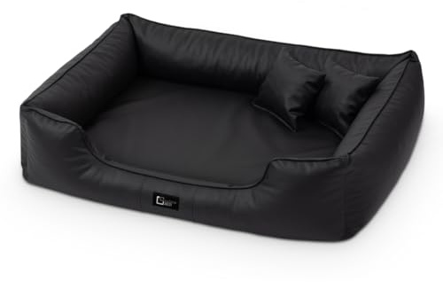 exclusive BED Orthopädisches Hundebett Max Grosse Mittelgroße Kleine Hunde - Hundekissen Hundesofa aus Kunstleder - Memory Foam Langlebig Abriebfest Reißfest (XXL+|130x110cm, Schwarz)