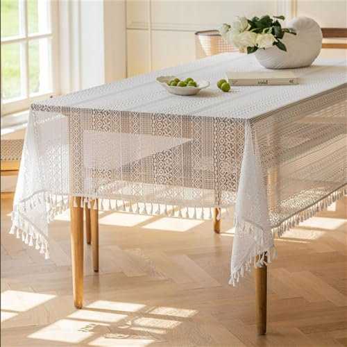 BMIDRUT Vintage Häkeldeckchen Tischdecken Spitze Baumwolle Beige Rechteck Tischdecken Tischdecke Tischdekoration Hochzeit Home Party Dekoration