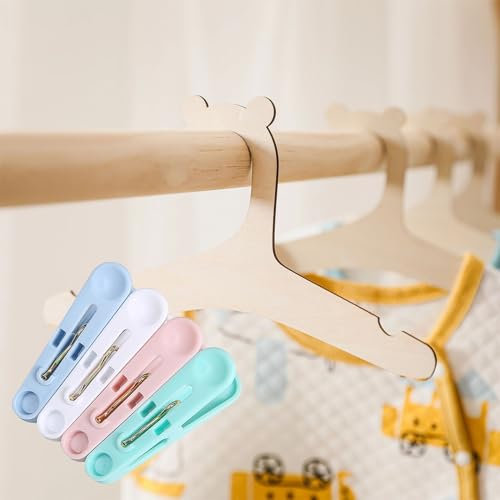 Baby Kleiderbügel aus Holz, Kinderkleiderbügel, 12 Stück Baby Kleiderbügel 10 Wäscheklammern, rutschfest Babykleiderbügel, Kleiderbügel aus Holz, Babykleidung BüGel Geeignet für Babys und Kinderpuppen