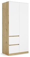 Rauch Möbel NIDDA, Kleiderschrank, Farbe Weiß/Eiche Artisan, Breite 91 cm | Schrank, Kinderkleiderschrank, 2-türig, 2 Schubladen, Push-to-open-Funktion, für Schlafzimmer, Babyzimmer, Garderobe
